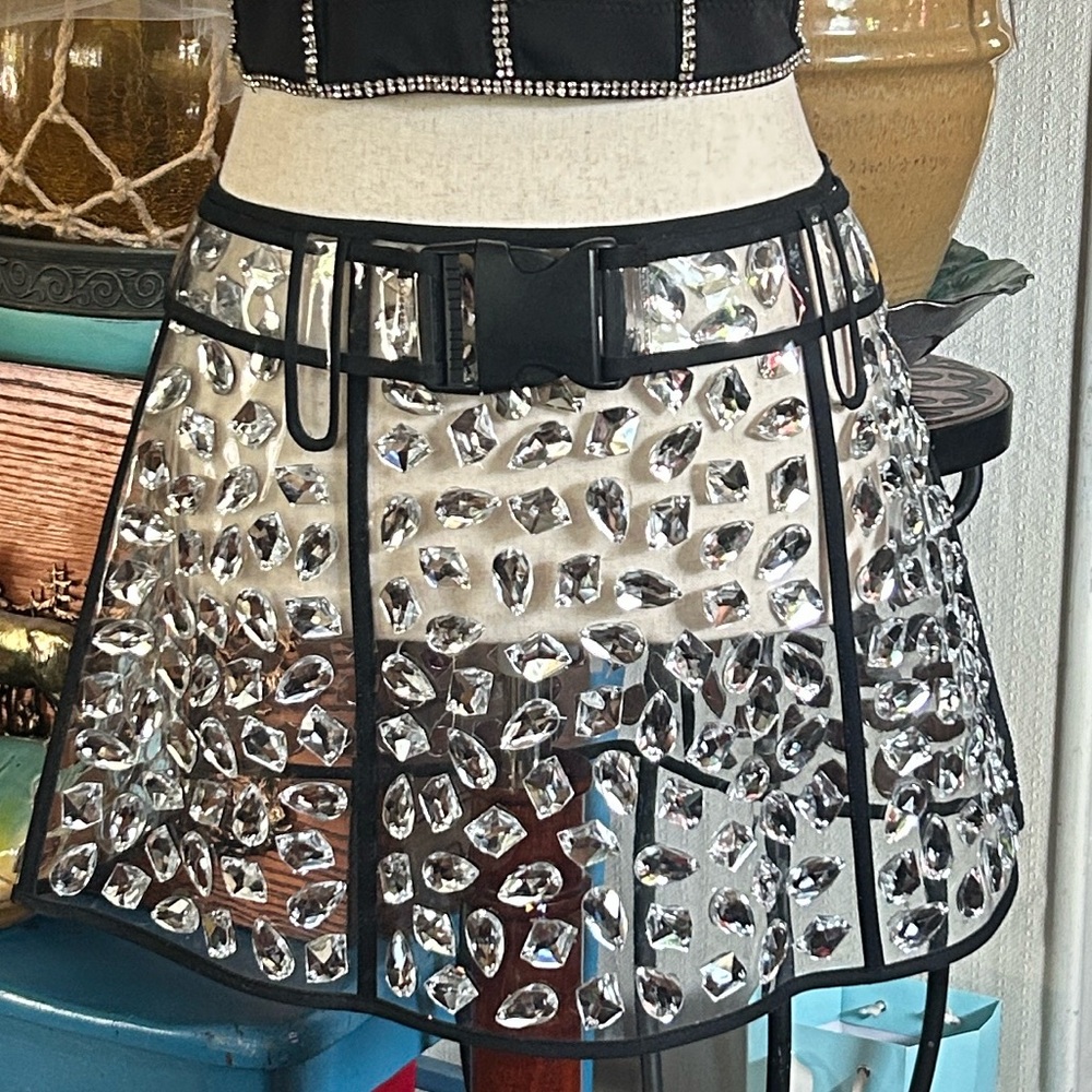 Dolls Kill Silver Clear Jewel-Embellished Mini Skirt